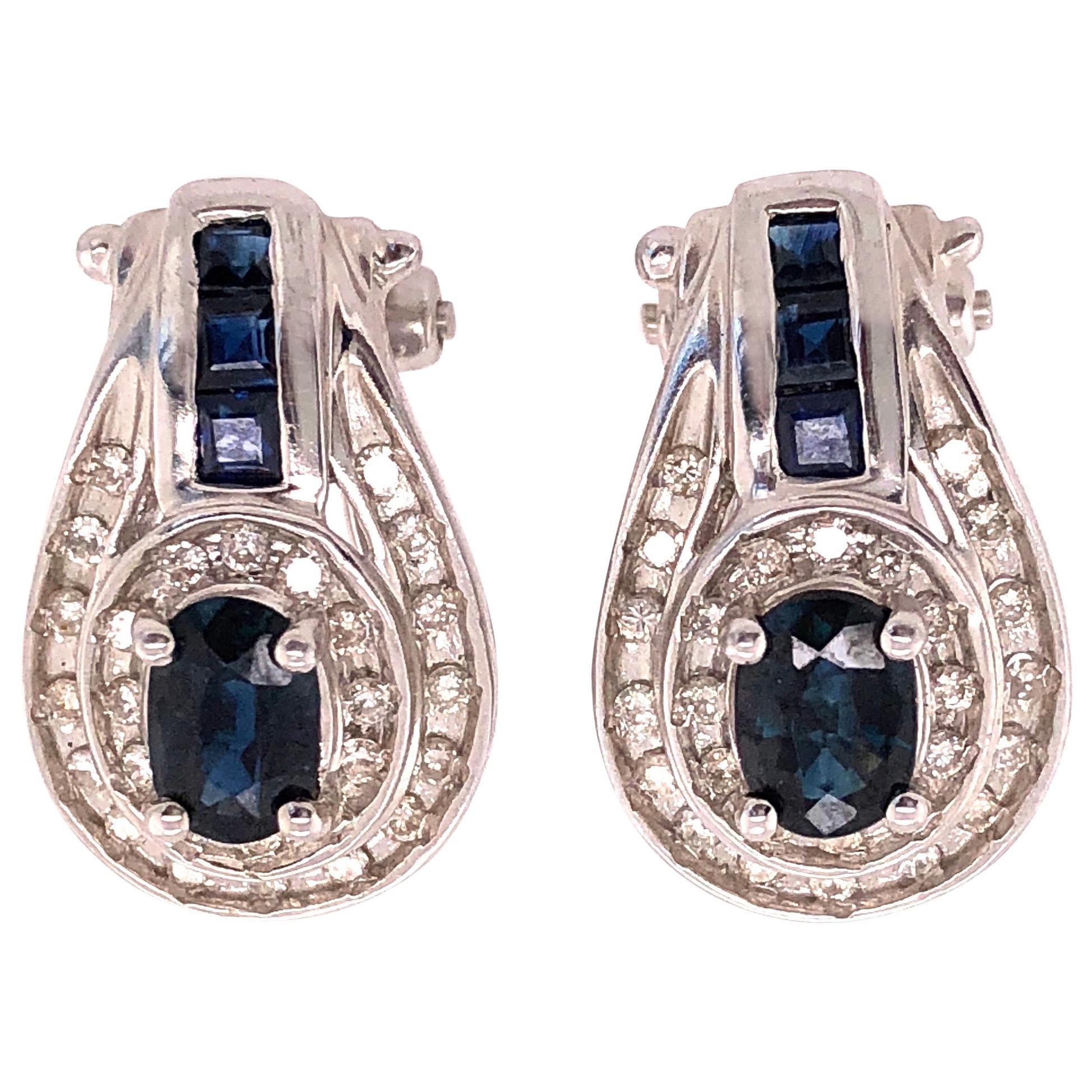 14 Karat Gold French Back Earrings with Diamonds and Blue Sapphires 1.0 TDW