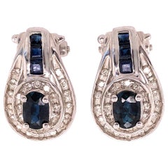 14 Karat Gold French Back Earrings with Diamonds and Blue Sapphires 1.0 TDW