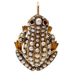 Grenouille en or 14 carats avec perles de rocaille -Circa 1900 Pendentif de conversion en épingle à grenouille