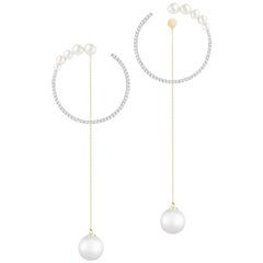 14 Karat Gold Graduated Pearl Hoop with Pearl Drop Earrings