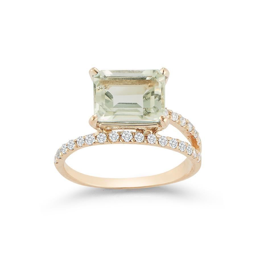 For Sale:  14 Karat Gold Green Amethyst Point of Focus Ring 4