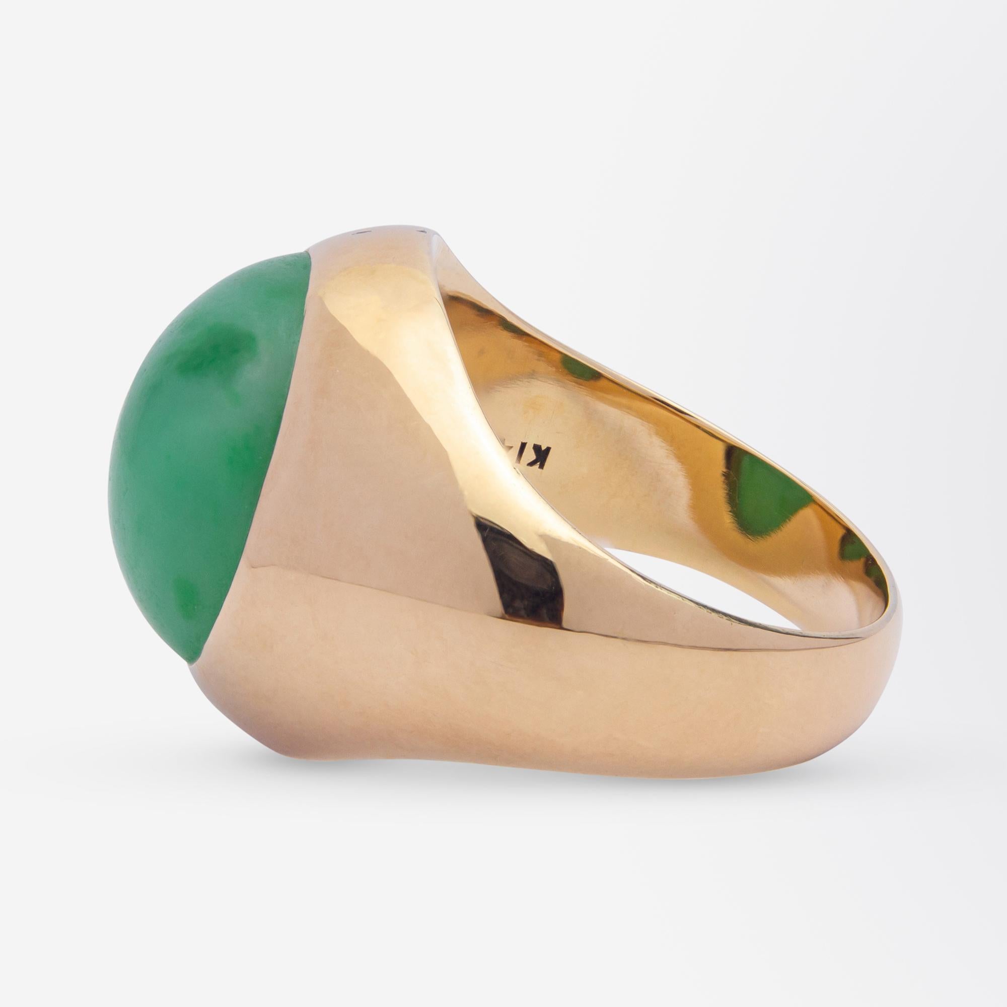 Modern 14 Karat Gold & Green 'Jadeite' Ring