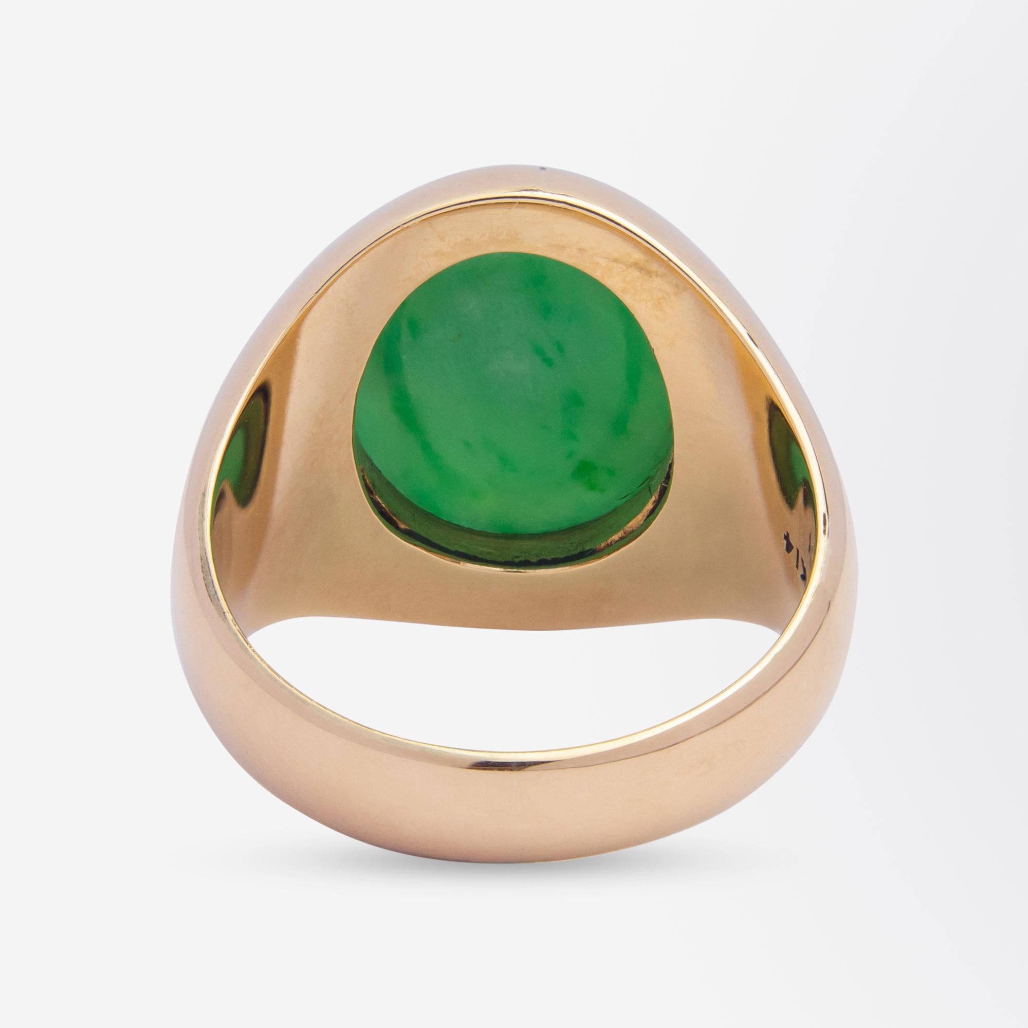 Cabochon 14 Karat Gold & Green 'Jadeite' Ring For Sale