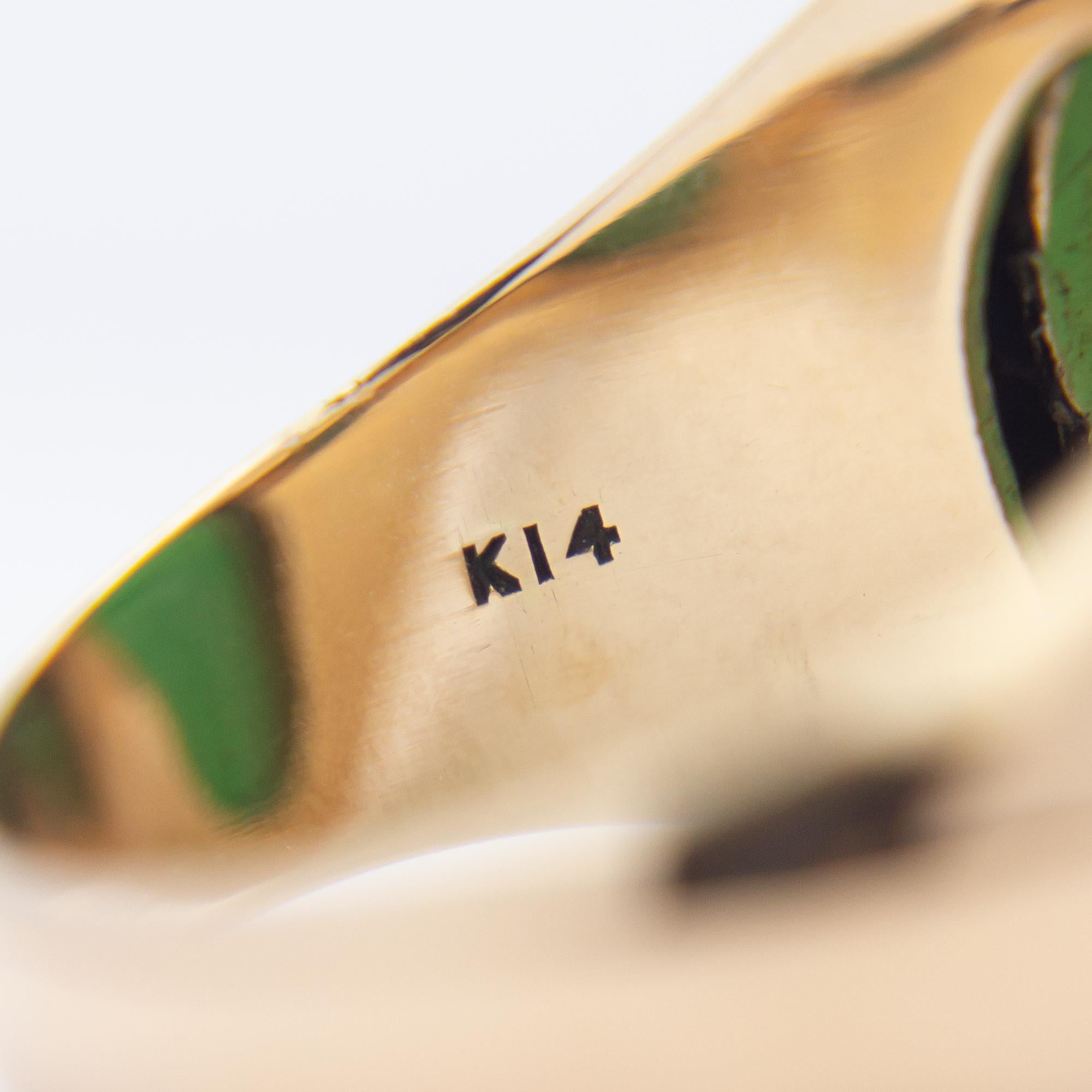 Women's or Men's 14 Karat Gold & Green 'Jadeite' Ring For Sale