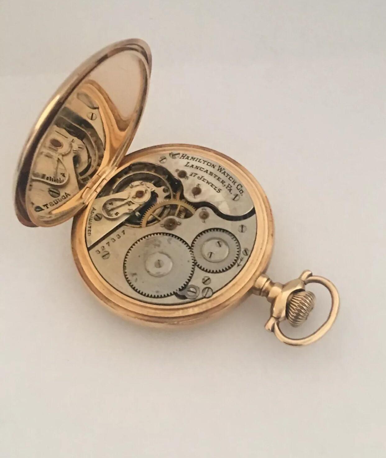 14 Karat Gold Hamilton Watch Co. Full Hunter Pocket Watch with H G Initials 3