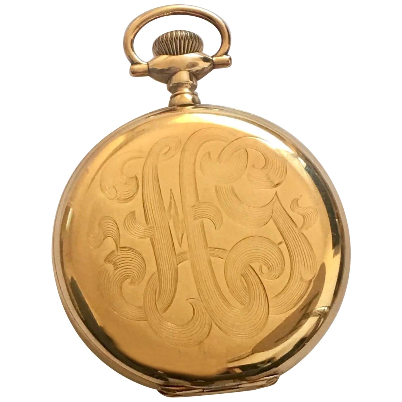 14 Karat Gold Hamilton Watch Co. Full Hunter Pocket Watch with H G Initials