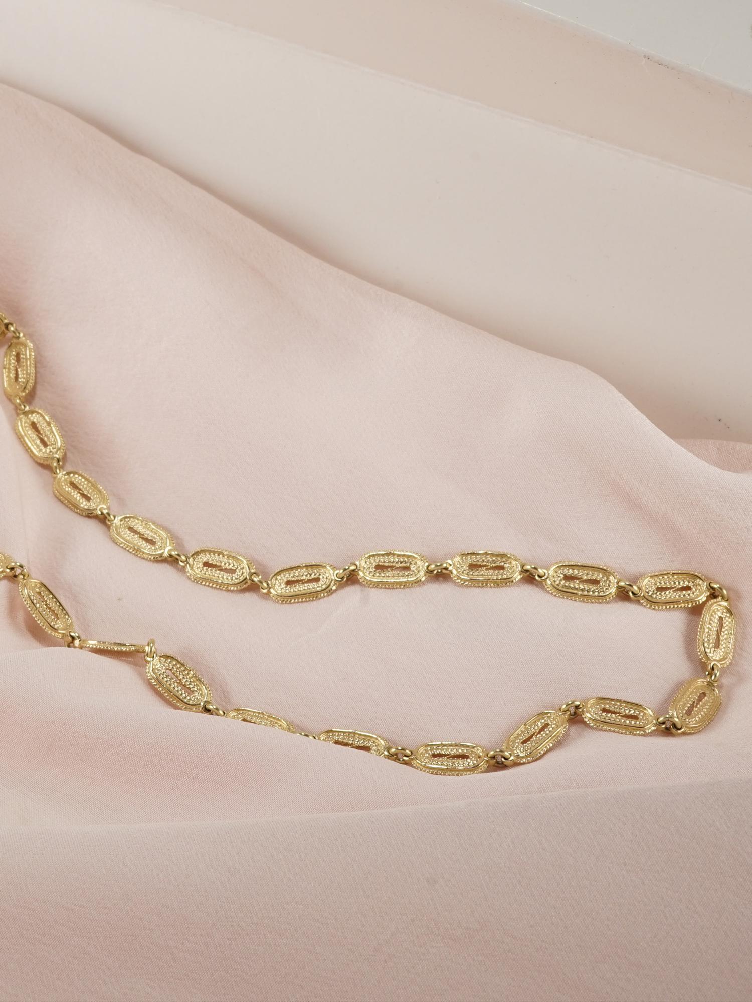14 Karat Gold Handgefertigte filigrane Roma-Halskette mit Gliedern von Mon Pilar  im Angebot 5