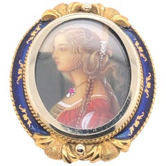 18 Karat Gold Hand Painted Portrait Miniature