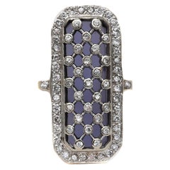 14 Karat Gold Handmade Diamond Lattice Ring with Blue Color Stone Backing