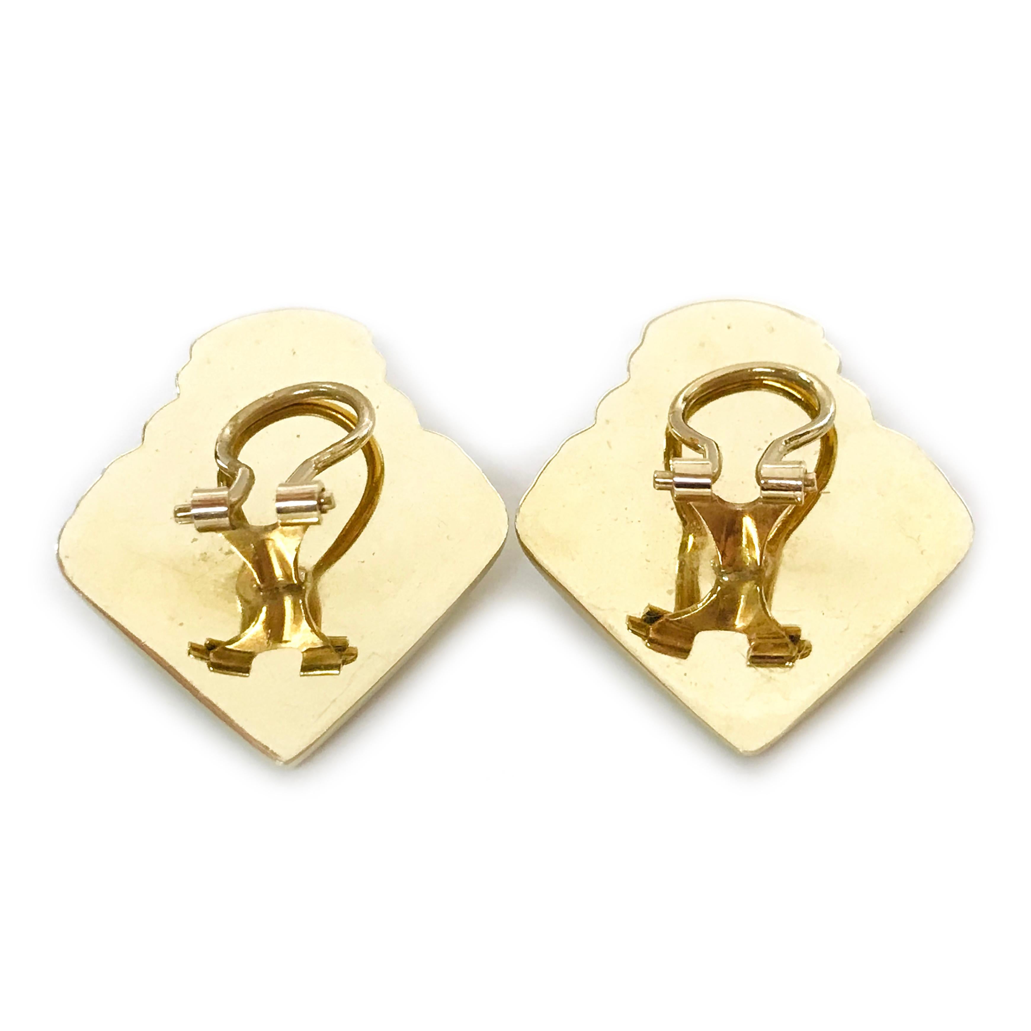Yellow Gold Ridged Heart Earrings For Sale 1