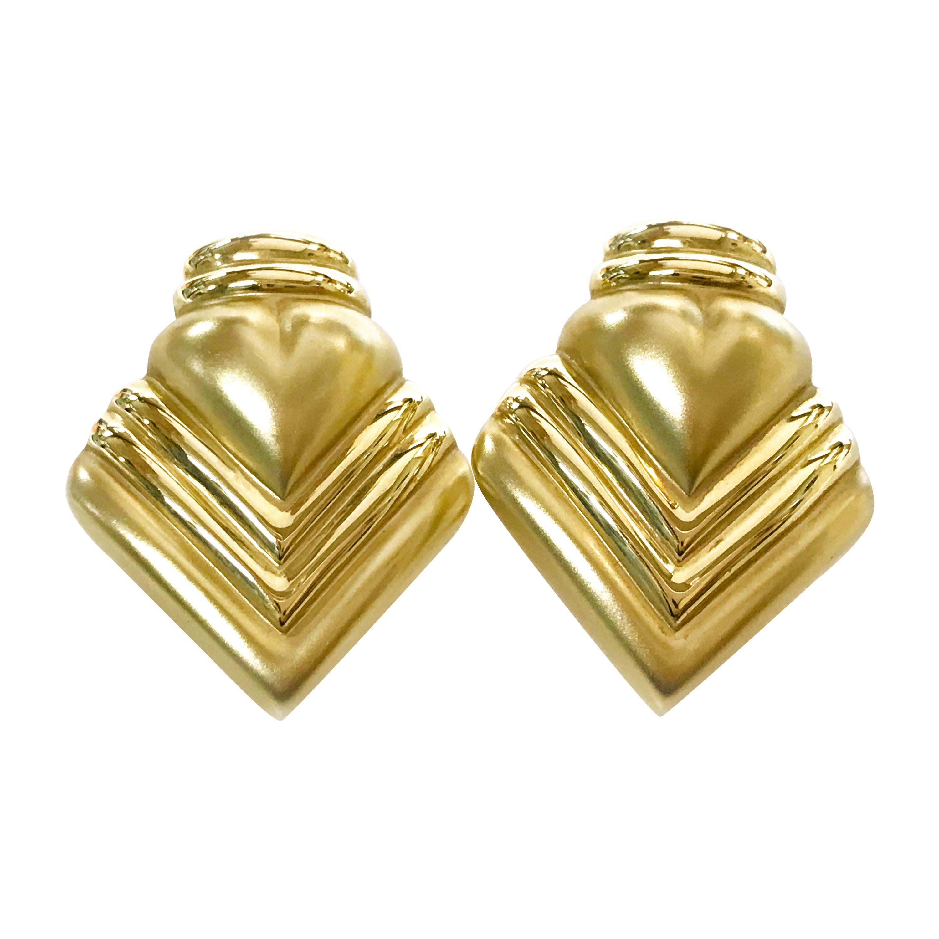 Yellow Gold Ridged Heart Earrings