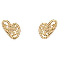 14 Karat Gold Filigree Style Heart Shaped Mini Stud Earrings by Mon Pilar