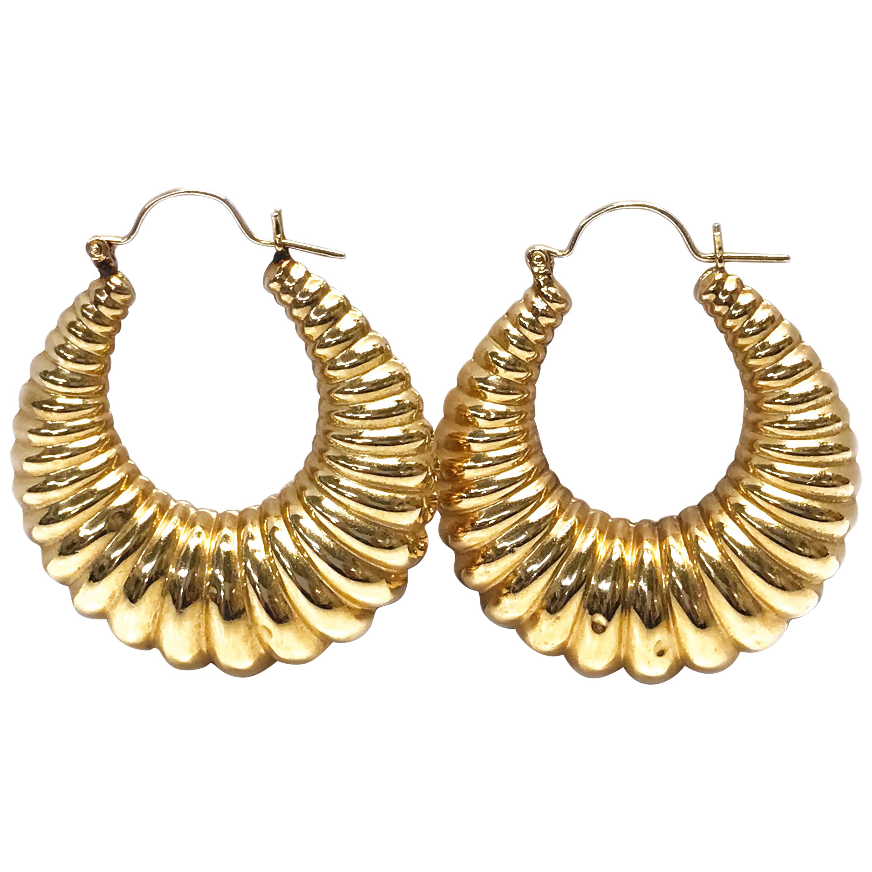 14 Karat Gold Hoop Doorknocker Earrings For Sale