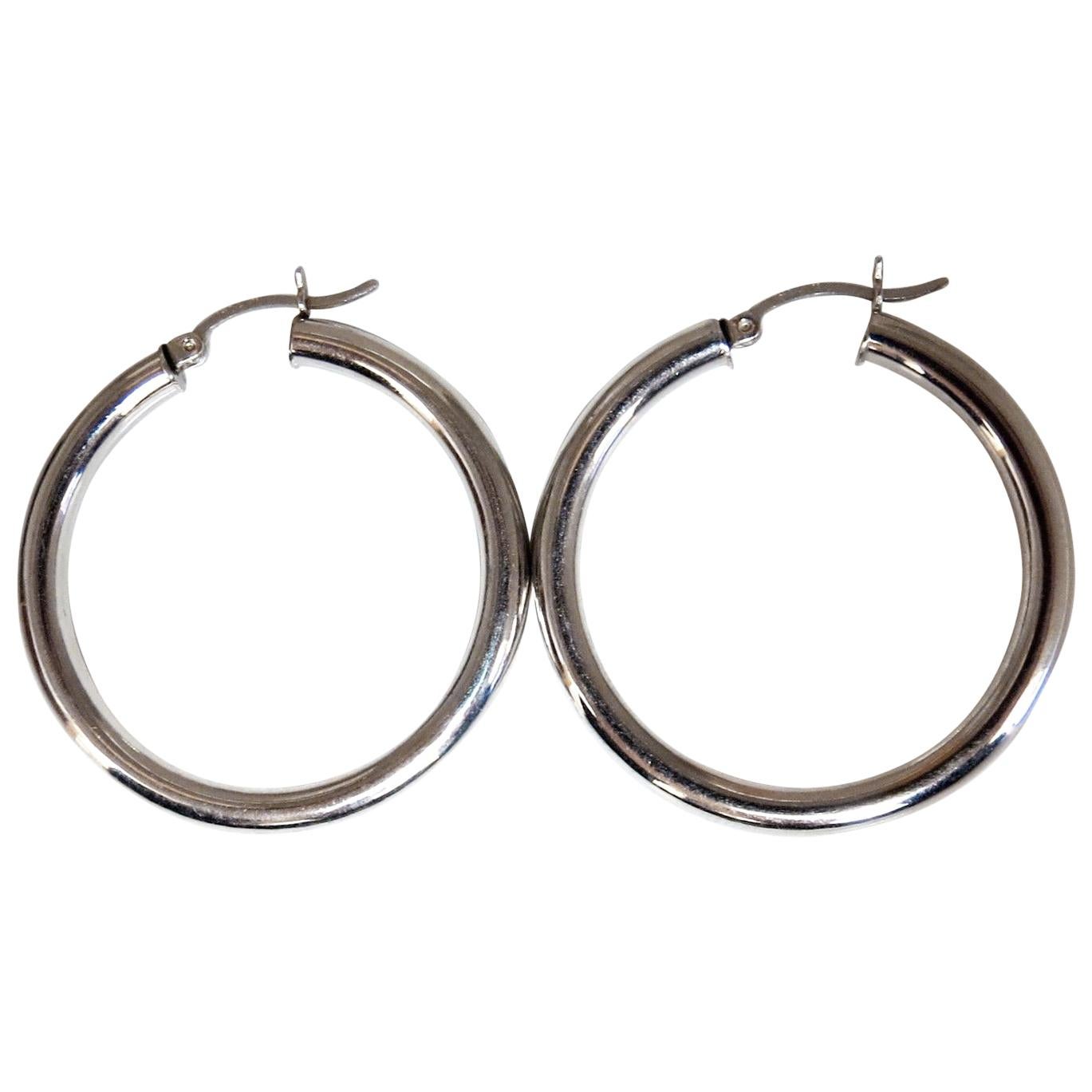 14 Karat Gold Hoop Earrings High Shine Lightweight at 1stDibs