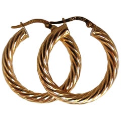 14 Karat Gold Hoop Earrings Twist Lightweight