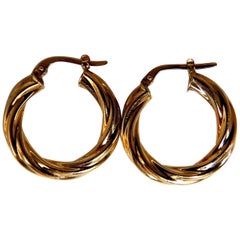 14 Karat Gold Hoop Earrings Twist Lightweight
