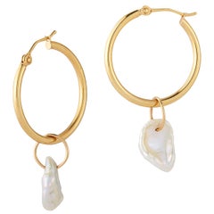 Hi June Parker 14 Karat Gold Hoop Earrings with Keshi Pearl Charms 