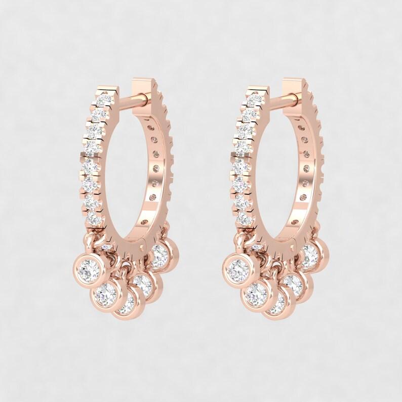 Modern 14 Karat Gold Huggie Hoop Shaker Diamond Earrings For Sale