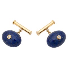 14 Karat Gold, Lapis Lazuli and Diamond Beautiful Cufflinks