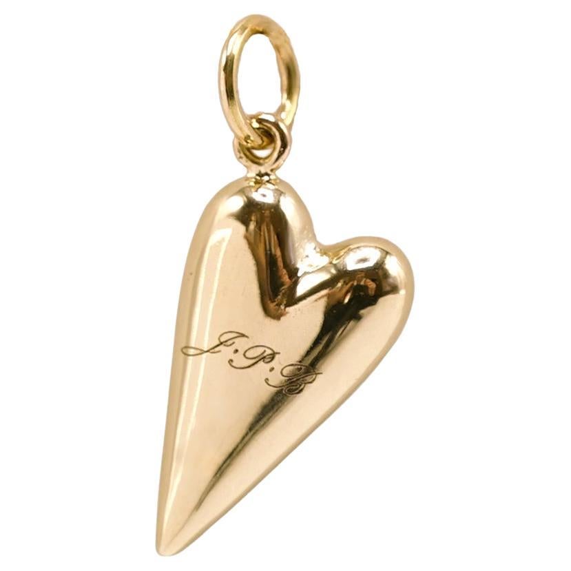 14 Karat Gold Large Heart Shaped Customizable LoveYouMore Pendant by Mon Pilar For Sale