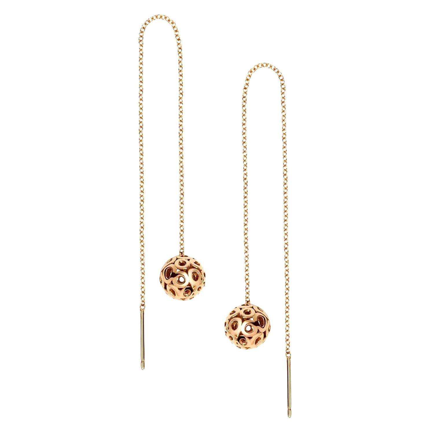 Hi June Parker 14 Karat Gold Long Dangle drop Earrings with round textured ball  For Sale