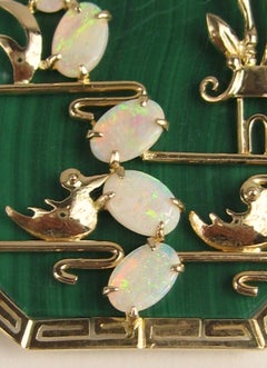 14 Karat Gold Malachite Opal Pendant Bird Necklace 14 Karat