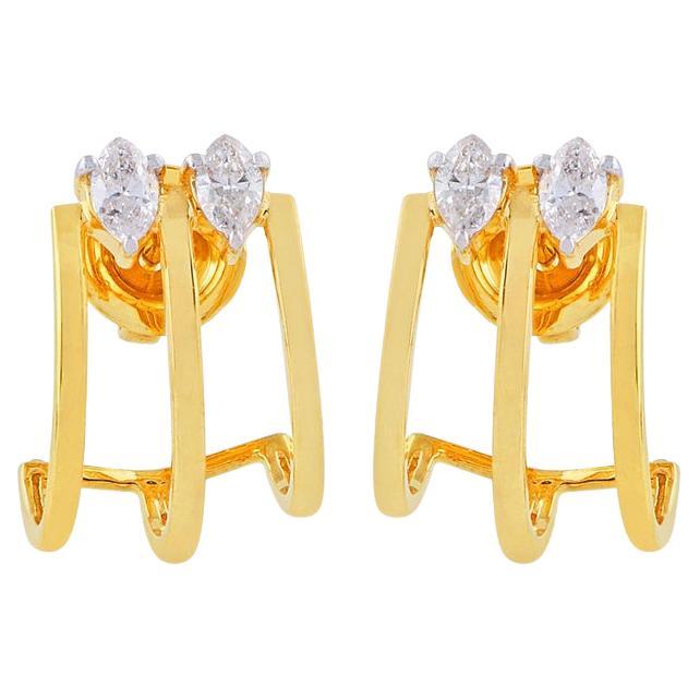 14 Karat Gold Marquise Diamond Ear Cuff Stud Earrings For Sale