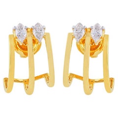 14 Karat Gold Marquise Diamond Ear Cuff Stud Earrings