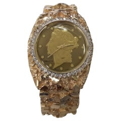 Vintage CIRCA 1970er Jahre 14 Karat Gold Gelb Herren "Nugget" Diamant "Louvrex" Uhr