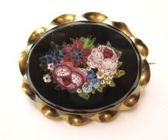 14 Karat Gold Micro Mosaic Floral Gold Pendant Brooch