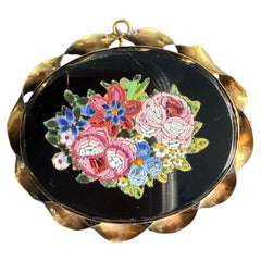 14 Karat Gold Micro Mosaic Floral Gold Pendant Brooch