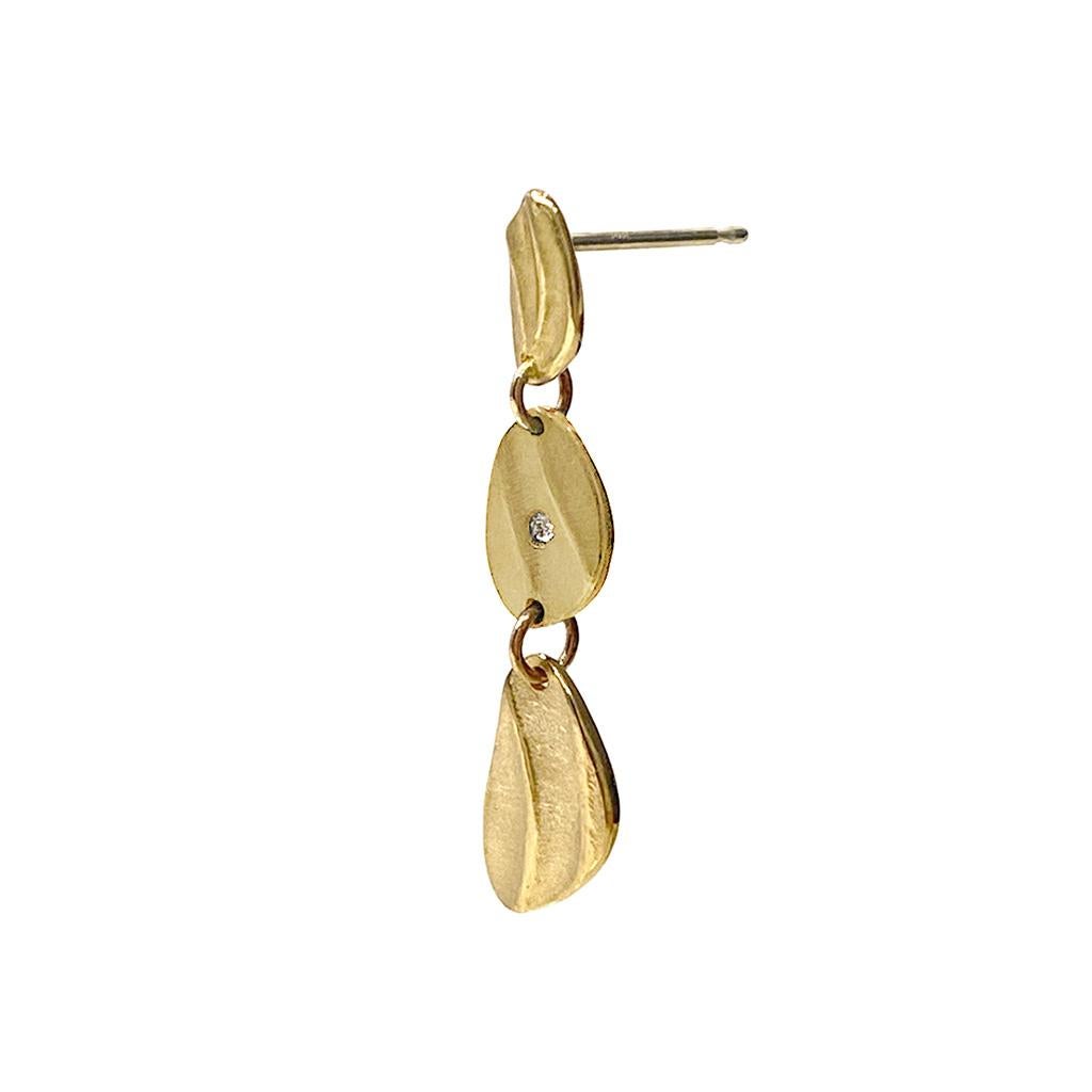 Contemporary 14 Karat Gold Mini Pebble Dangle Earrings with Diamond Accents from K.Mita For Sale