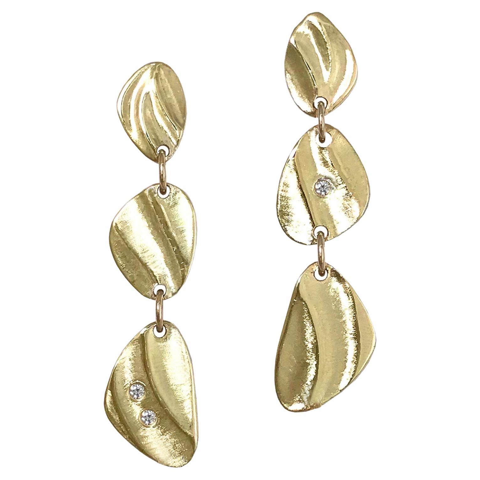 14 Karat Gold Mini Pebble Dangle Earrings with Diamond Accents from K.Mita For Sale