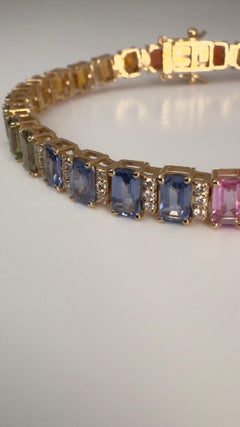 14 Karat Gold Multi-Color 13 Carat Sapphire and Diamond Bracelet