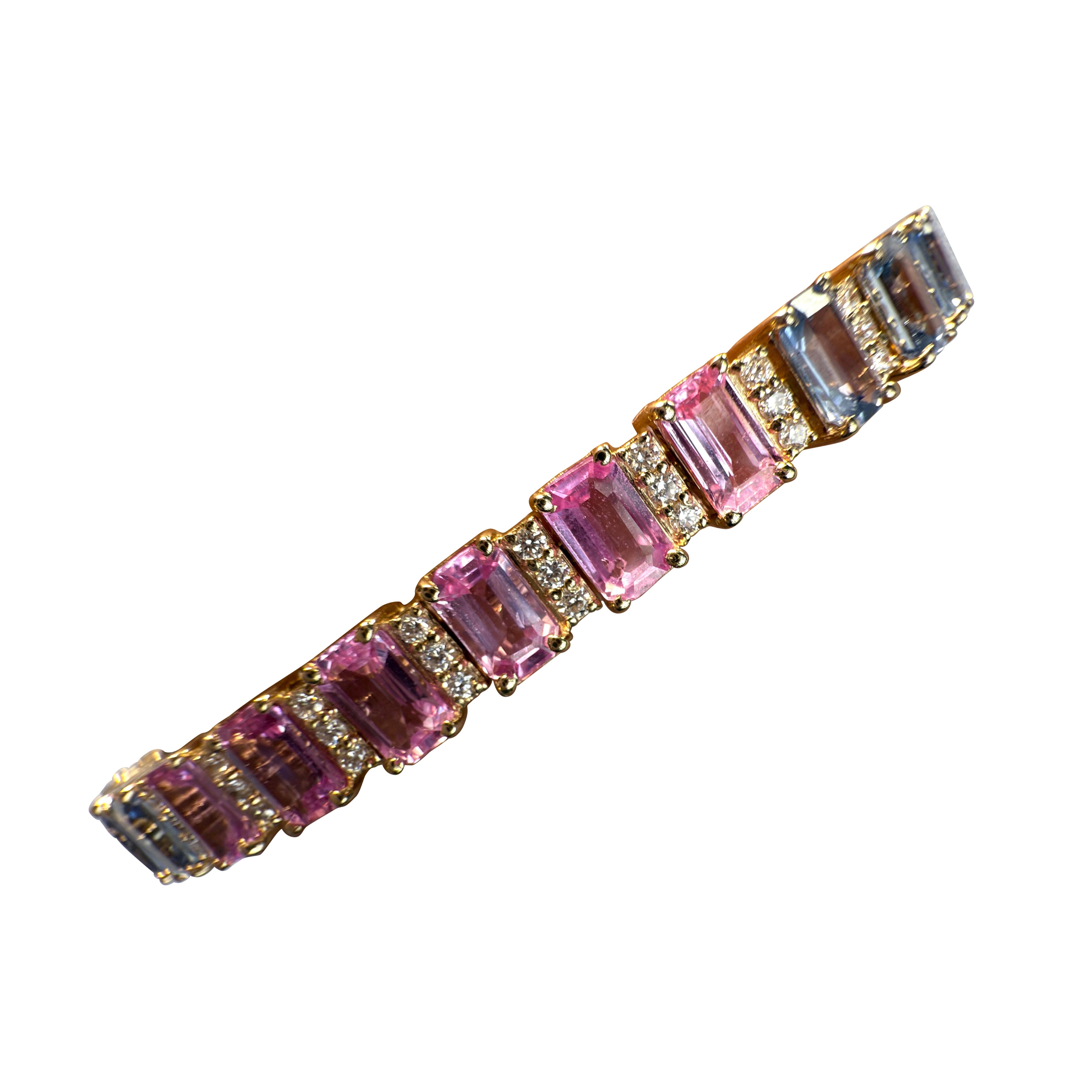 14 Karat Gold Multi-Color 13 Carat Sapphire and Diamond Bracelet For Sale