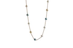 14 Karat Gold Multicolor Akoya Pearl Bead Thin Chain Layer Dainty Necklace