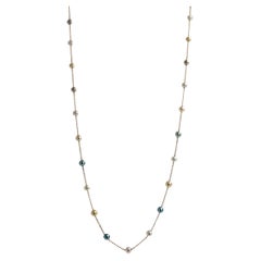 14 Karat Gold Multicolor Akoya Pearl Bead Thin Chain Layer Dainty Necklace