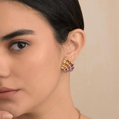 14 Karat Gold Multicolor Rainbow Fan Shaped Diamond Contemporary Stud Earrings