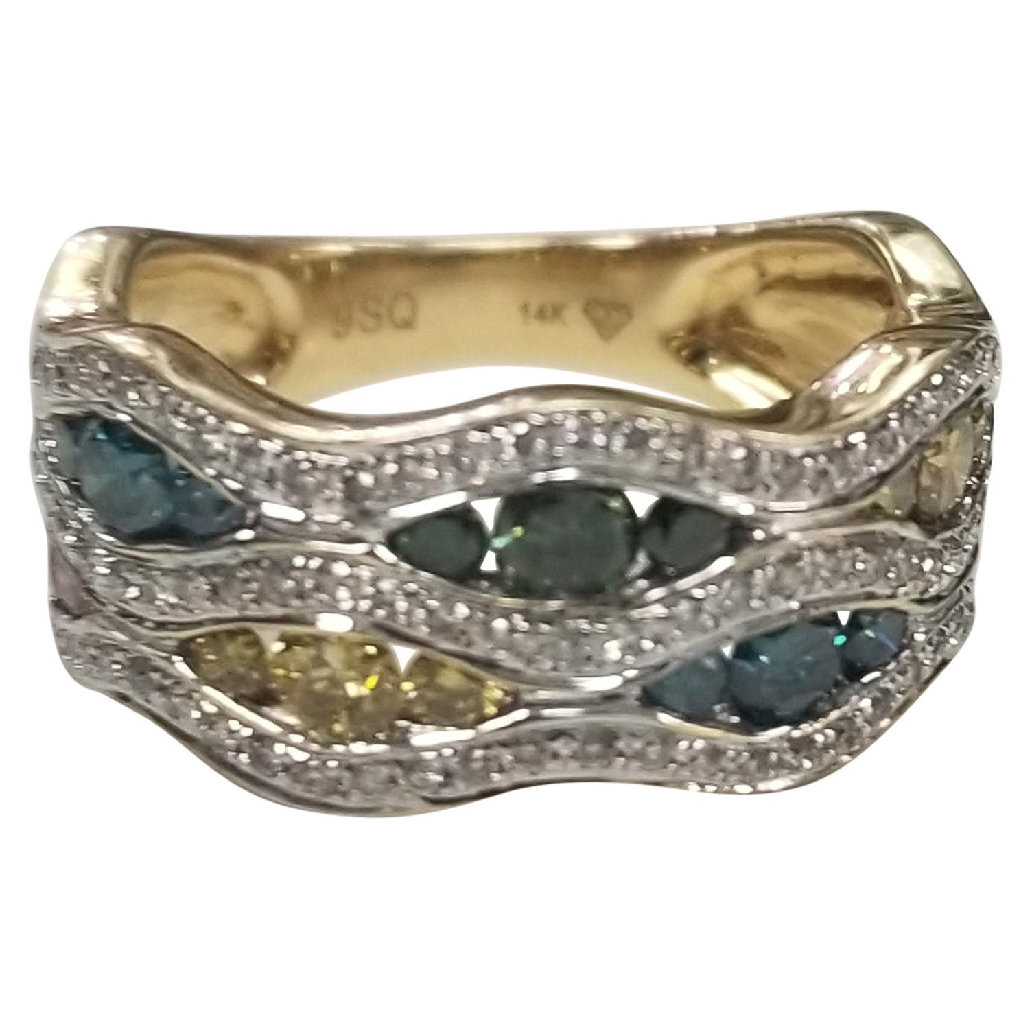 14 Karat Gold Multicolored Diamonds Set with White Diamonds Throughout ...