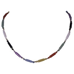 14 Karat Gold Multicolored Jadeite Bead Necklace