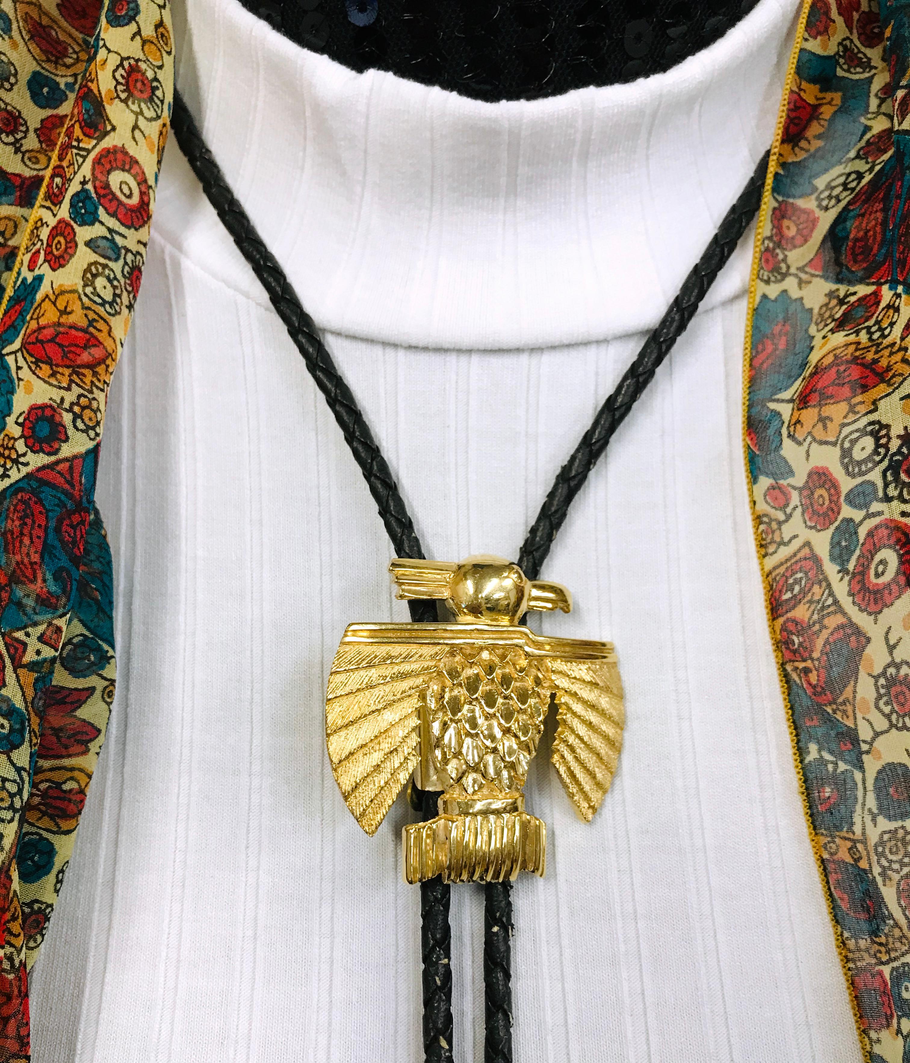 Yellow Gold Native American Thunderbird Bolo In Good Condition For Sale In Palm Desert, CA