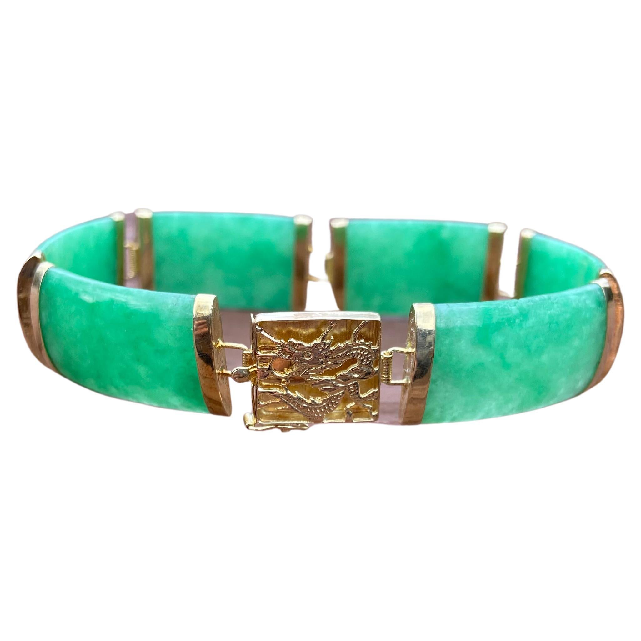 14 Karat Gold Natural Jade Bracelet