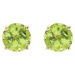 14 Karat Gold Natural Peridot Earring Studs Green Round Gemstone Earrings Studs