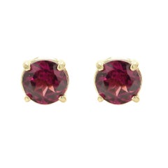 14 Karat Gold Natural Rhodolite Earring Studs Red Round Gemstone Earrings Studs
