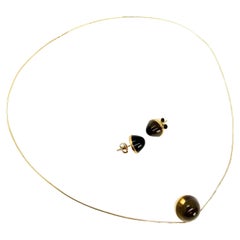 Retro 14 Karat Gold Necklace and Earrings, Smoky Quartz