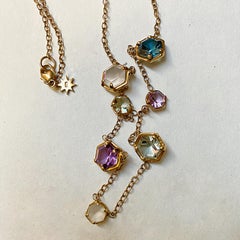 14 Karat Gold Necklace with Multi Colored Hexagons and Baguettes