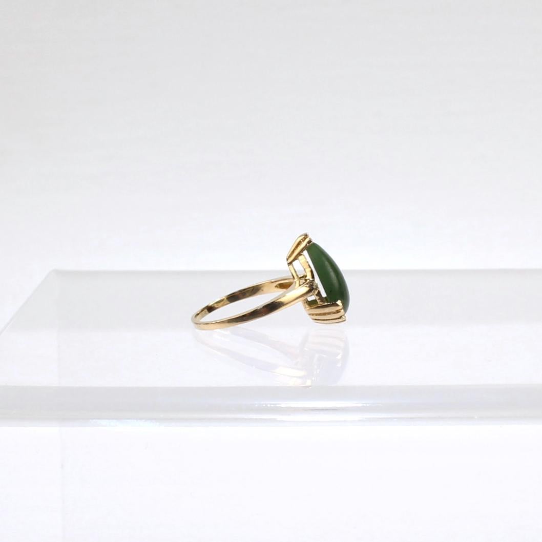 Pear Cut 14 Karat Gold and Nephrite Jade Cocktail Ring For Sale