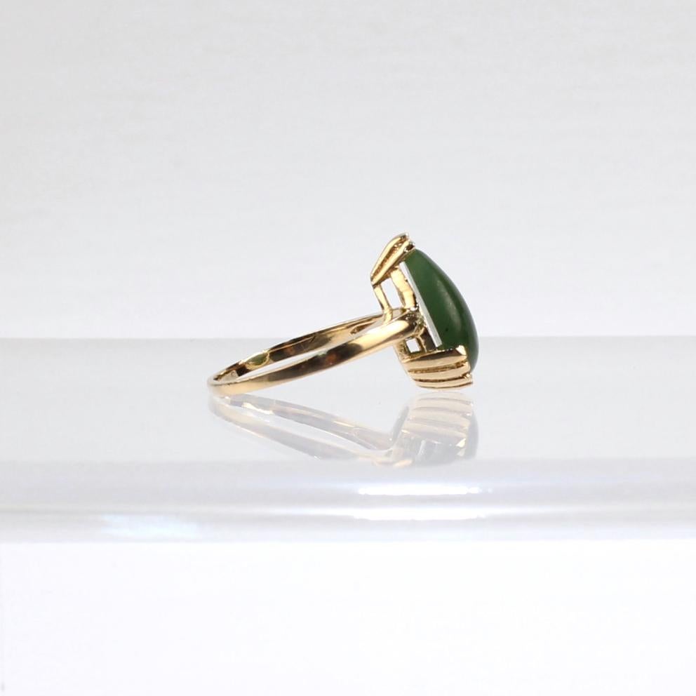 Pear Cut 14 Karat Gold and Nephrite Jade Cocktail Ring For Sale