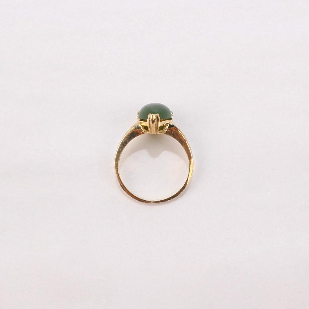 Women's 14 Karat Gold and Nephrite Jade Cocktail Ring For Sale