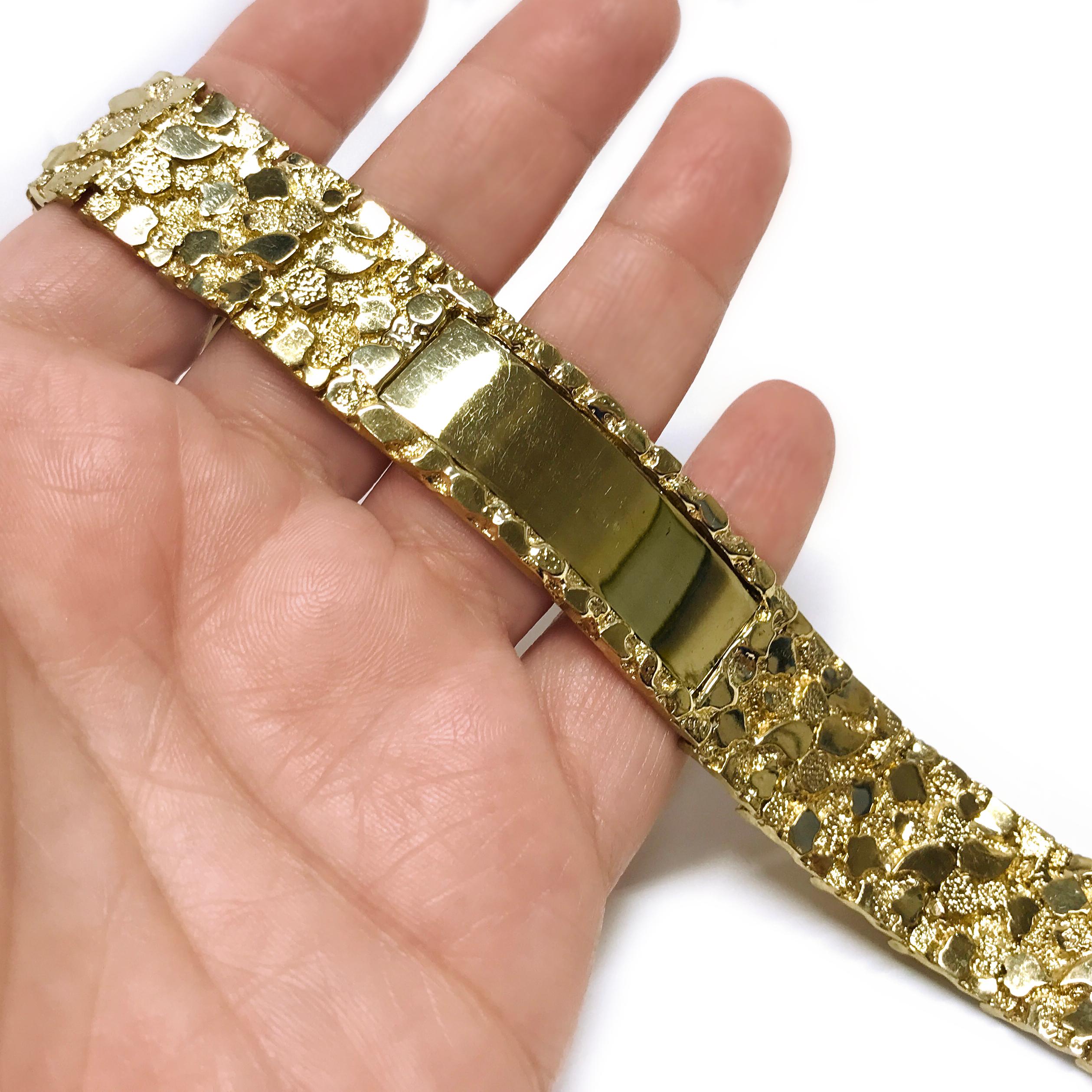 14 Karat Gold Nugget ID Bracelets  In Good Condition For Sale In Palm Desert, CA